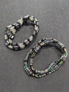 Vintage Magnetic Hematite Beaded Necklace or Bracelet Set of Two